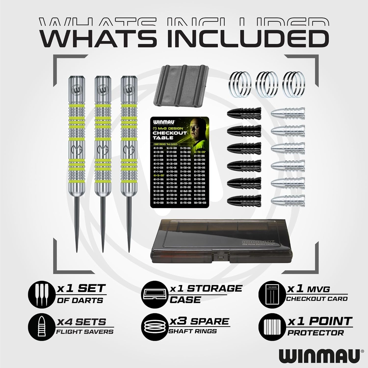 - Professional Player - Michael Van Gerwen MvG Gift Set - 50 Piece Professional Darts Set - Includes 4 Sets of Stems, 4 Sets of Flights and Accessories - 18g Soft Tip or 20g Steel Tip Dart