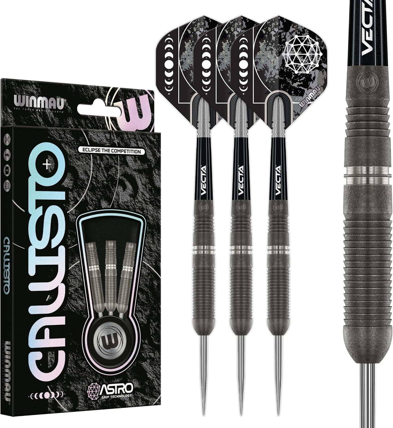 Darts Callisto Series 90% Professional Tungsten Steel Tip Darts Set with Dart Flights and Dart Shafts (Stems) - Available in Three Styles - 22g, 23g, 24g, 25g & 26g Dart