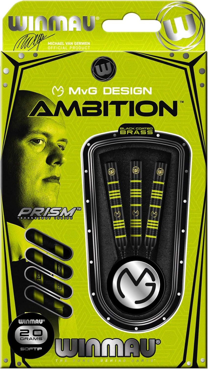 Michael Van Gerwen MvG Ambition Professional Brass Darts Set with Flights and Shafts Available in Steeltip and Softip