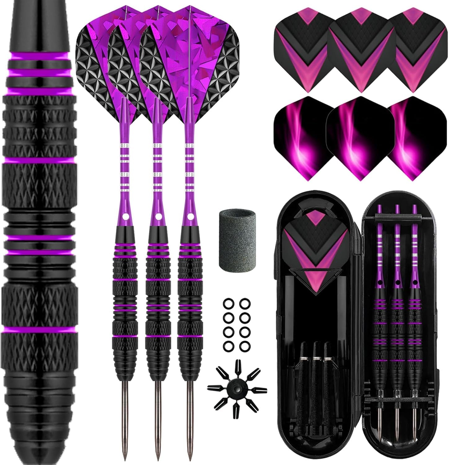 Dart Metal Tip Set 3 Aluminum Dart Shafts Steel Tip Dart Set Professional Darts Steel Tip Set + Extra 3 Dart Flights 3 Replace Plastic Shafts