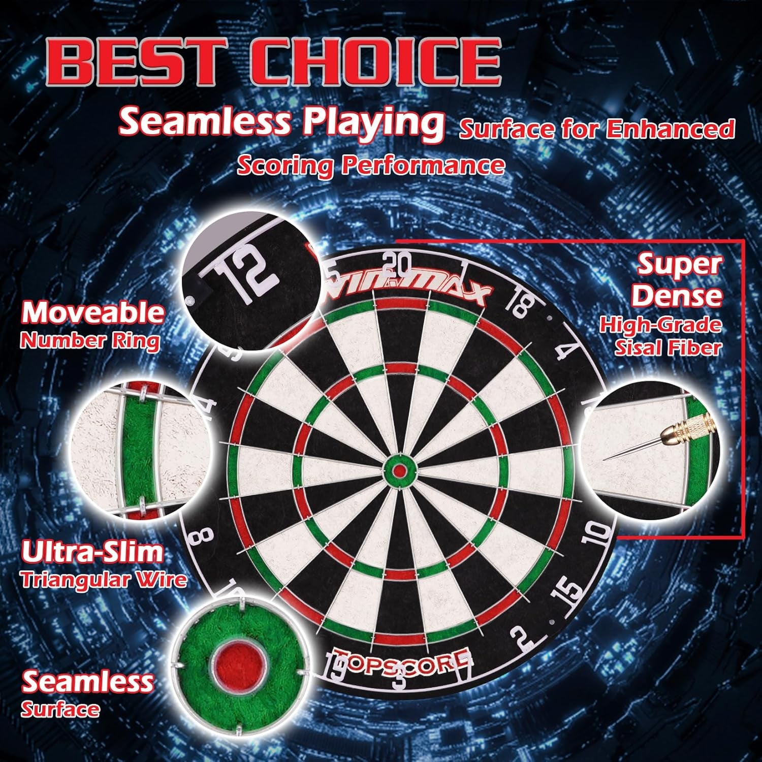 Dart Board - Dartboard Dart Boards for Adults Bristle Steel Tip Dartboard Set with 12 Darts Metal Tip