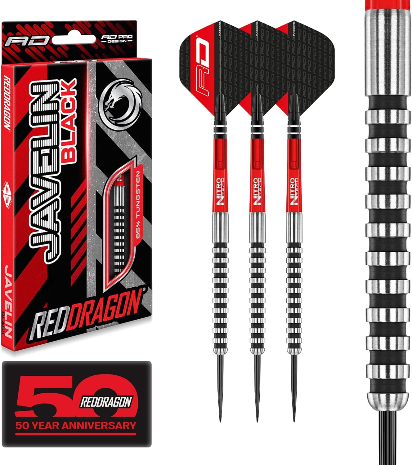 Javelin Black 20g, 22g, 24g and 26g Tungsten Darts Set with Dart Flights and Dart Shafts (Stems)