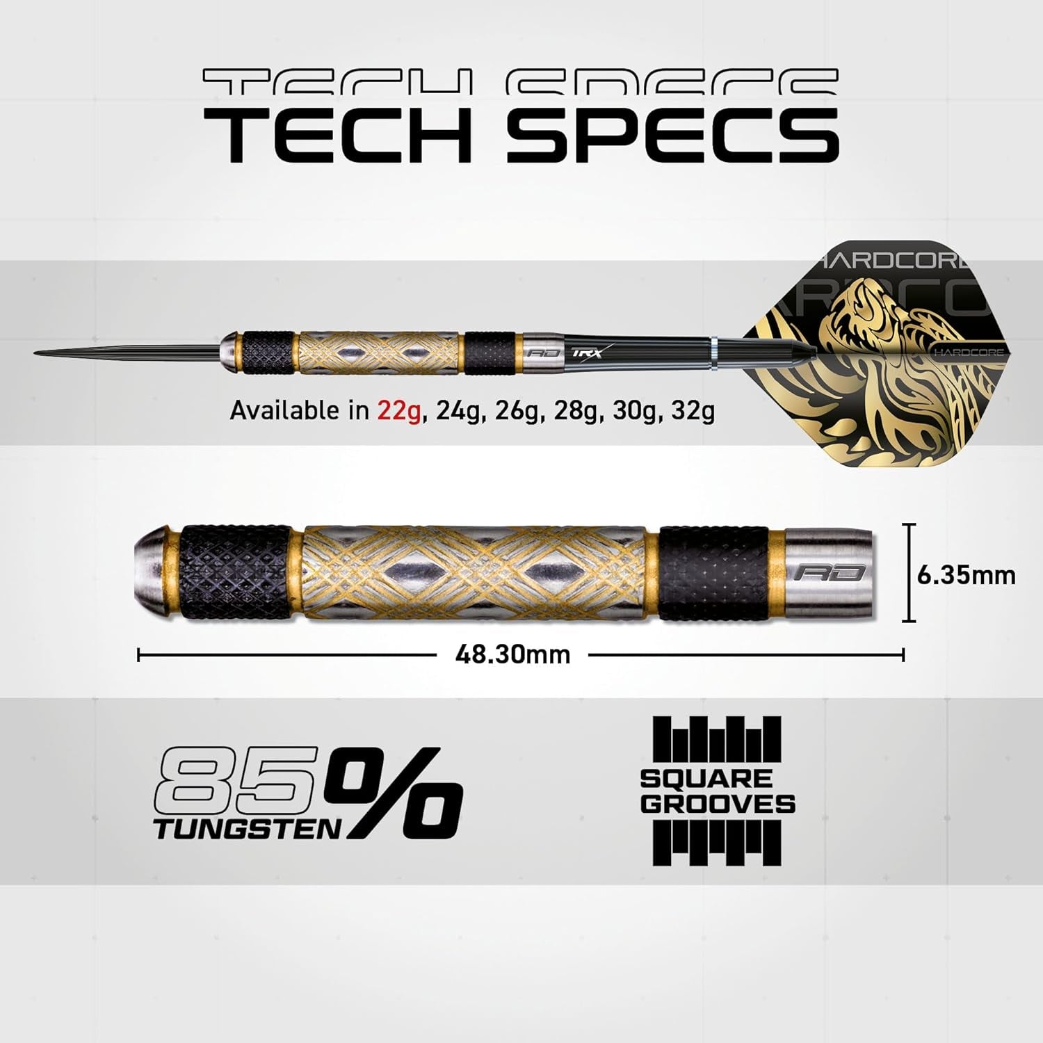 - Golden Eyes - 22g, 24g, 26g, 28g, 30g, 32g Professional 85% Tungsten Darts Set with Flights and Stems