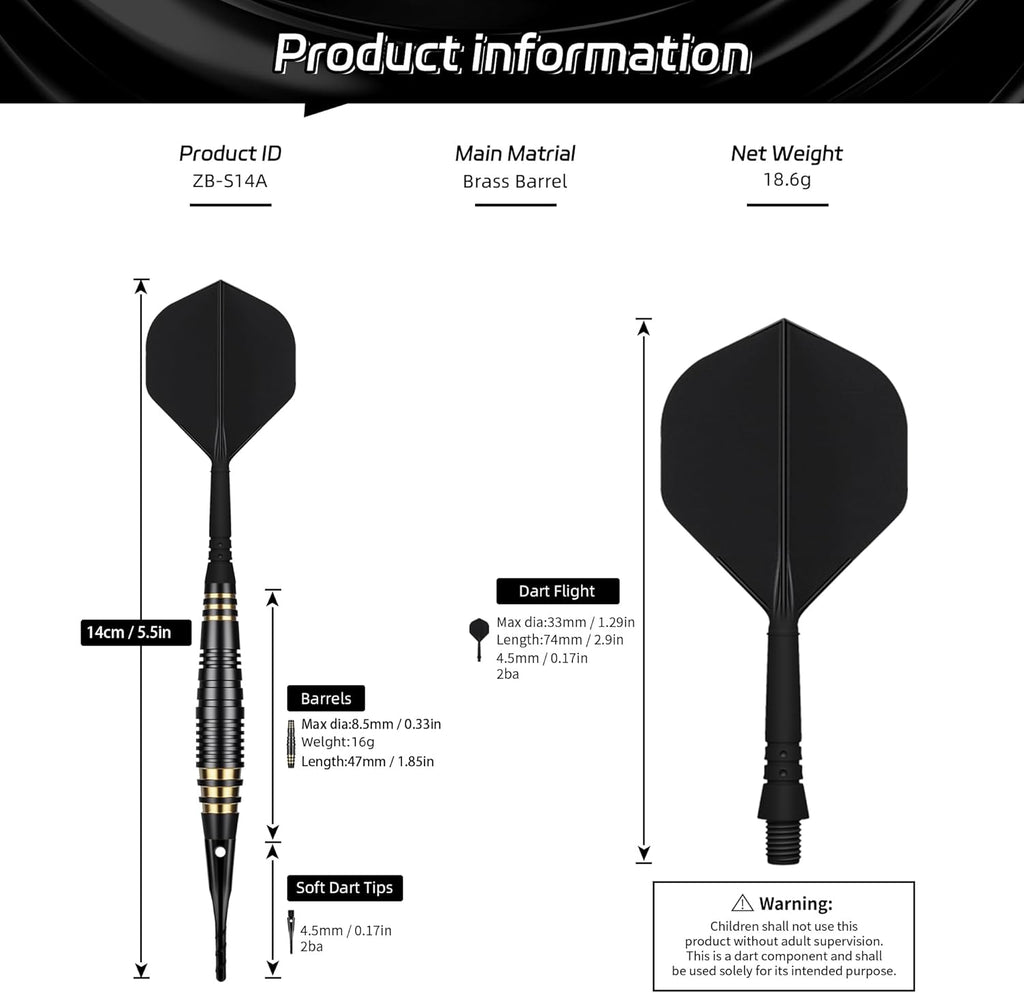 Professional Soft Tip Darts Set 18 Grams with 30 Extra Dart Tips and Gift storage box,Darts Plastic Tip
