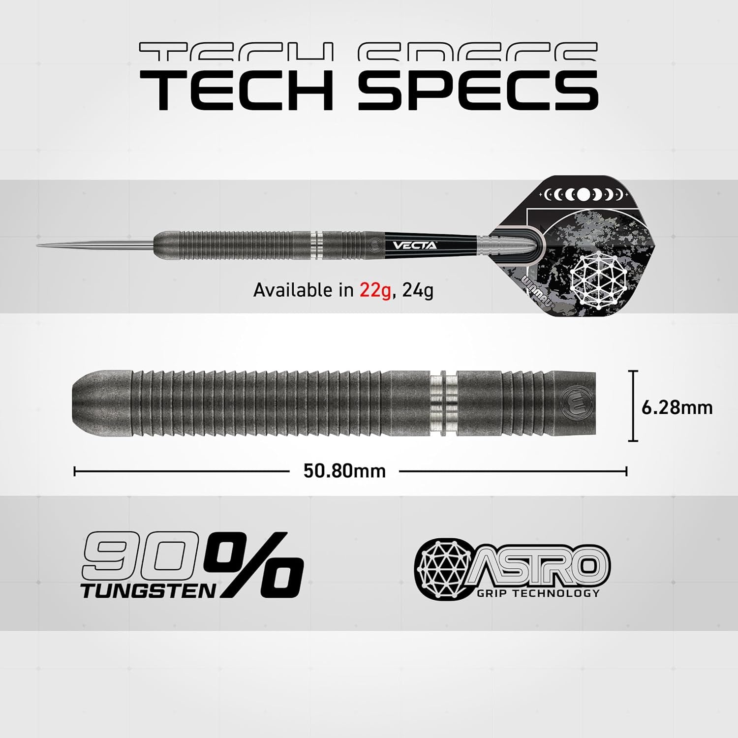 Darts Callisto Series 90% Professional Tungsten Steel Tip Darts Set with Dart Flights and Dart Shafts (Stems) - Available in Three Styles - 22g, 23g, 24g, 25g & 26g Dart