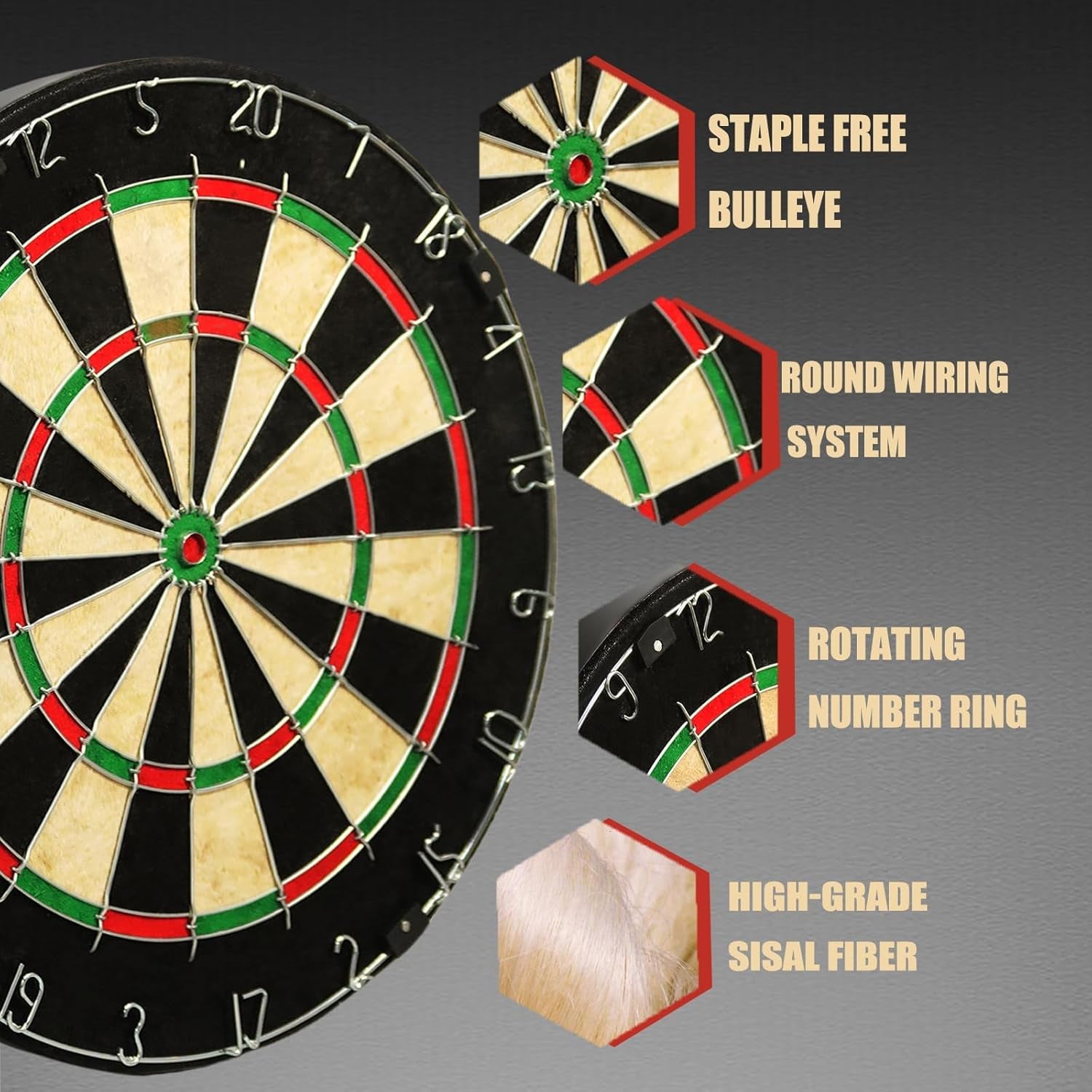 Regulation Bristle Dart Board Set: 45' High-Grade Compressed Sisal Dart Boards for Adults w/Print Numbers & Staple-Free Bullseye, Dartboard Set for Family Party/Room/Bar/Garage