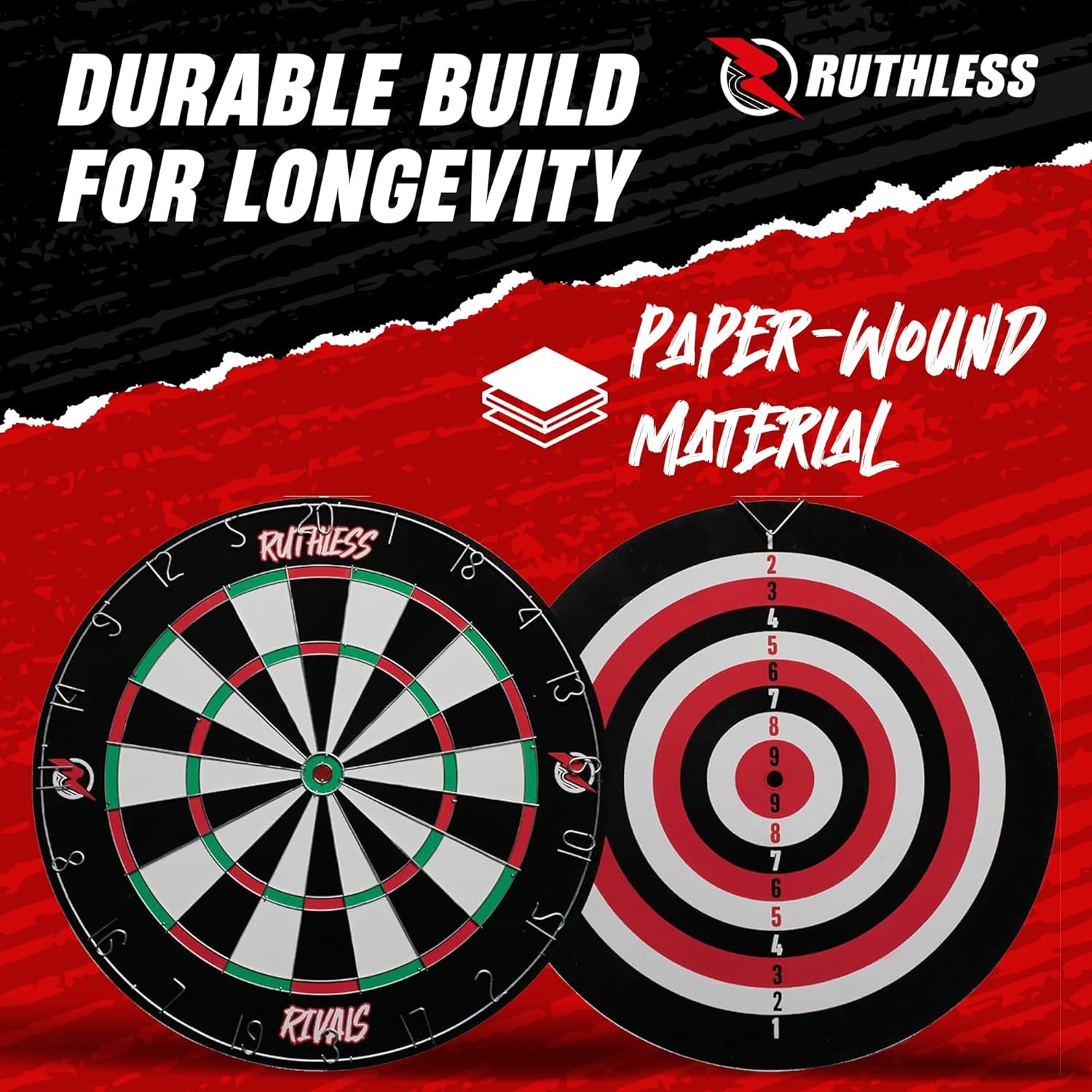 Rivals Family Dart Board Game | 18*1 Double Sided Dartboard Set Including 2 Sets of Darts (DB074)