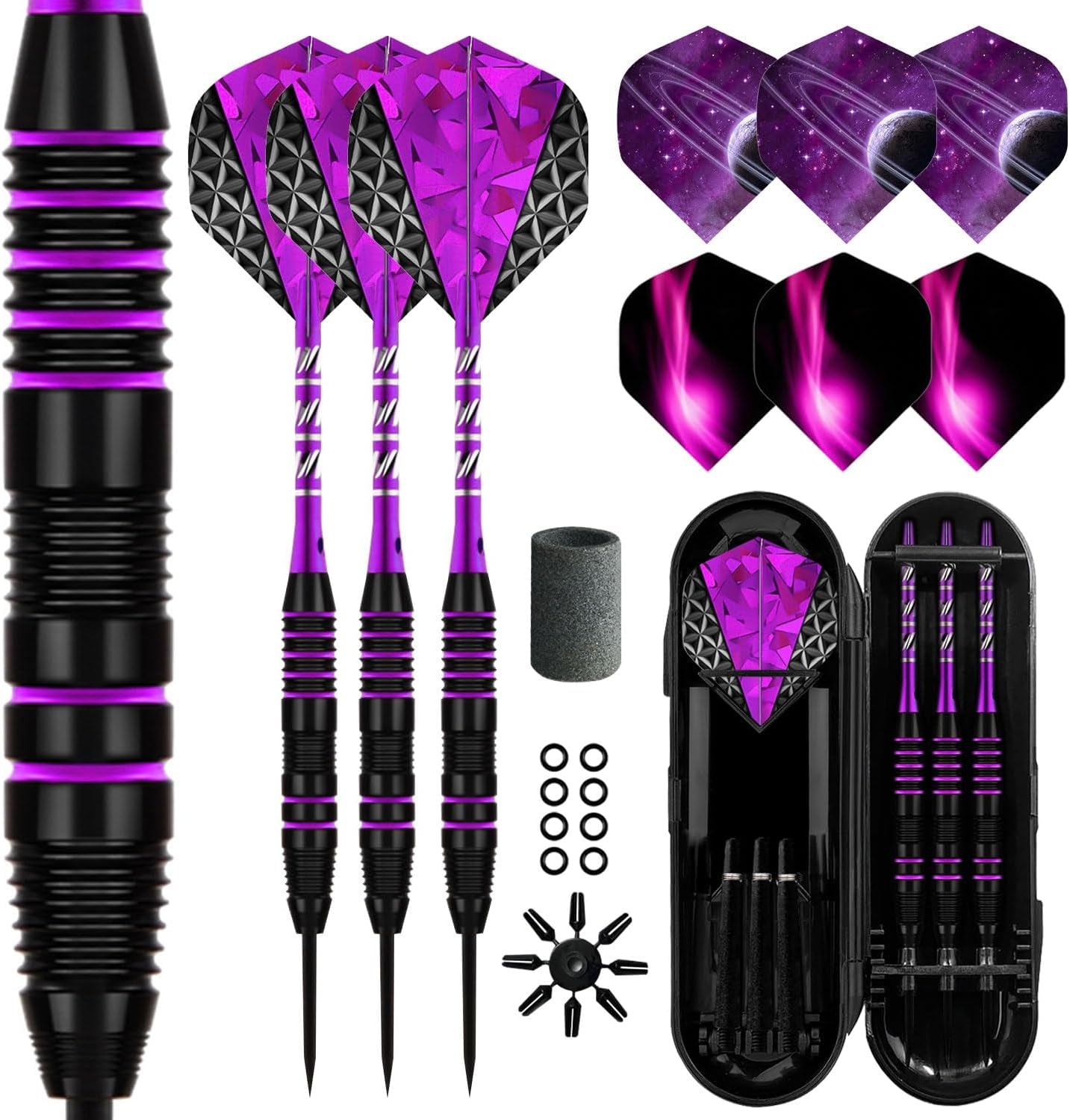 Dart Metal Tip Set 3 Aluminum Dart Shafts Steel Tip Dart Set Professional Darts Steel Tip Set + Extra 3 Dart Flights 3 Replace Plastic Shafts