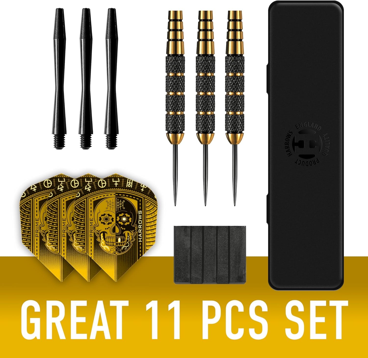 Voodoo Brass Steel Tip Darts Set 19g, 21g, 23g, 25g & 27g - Professional Darts Set - Includes Speedline shafts, Marathon Gold Flights & Travel Case