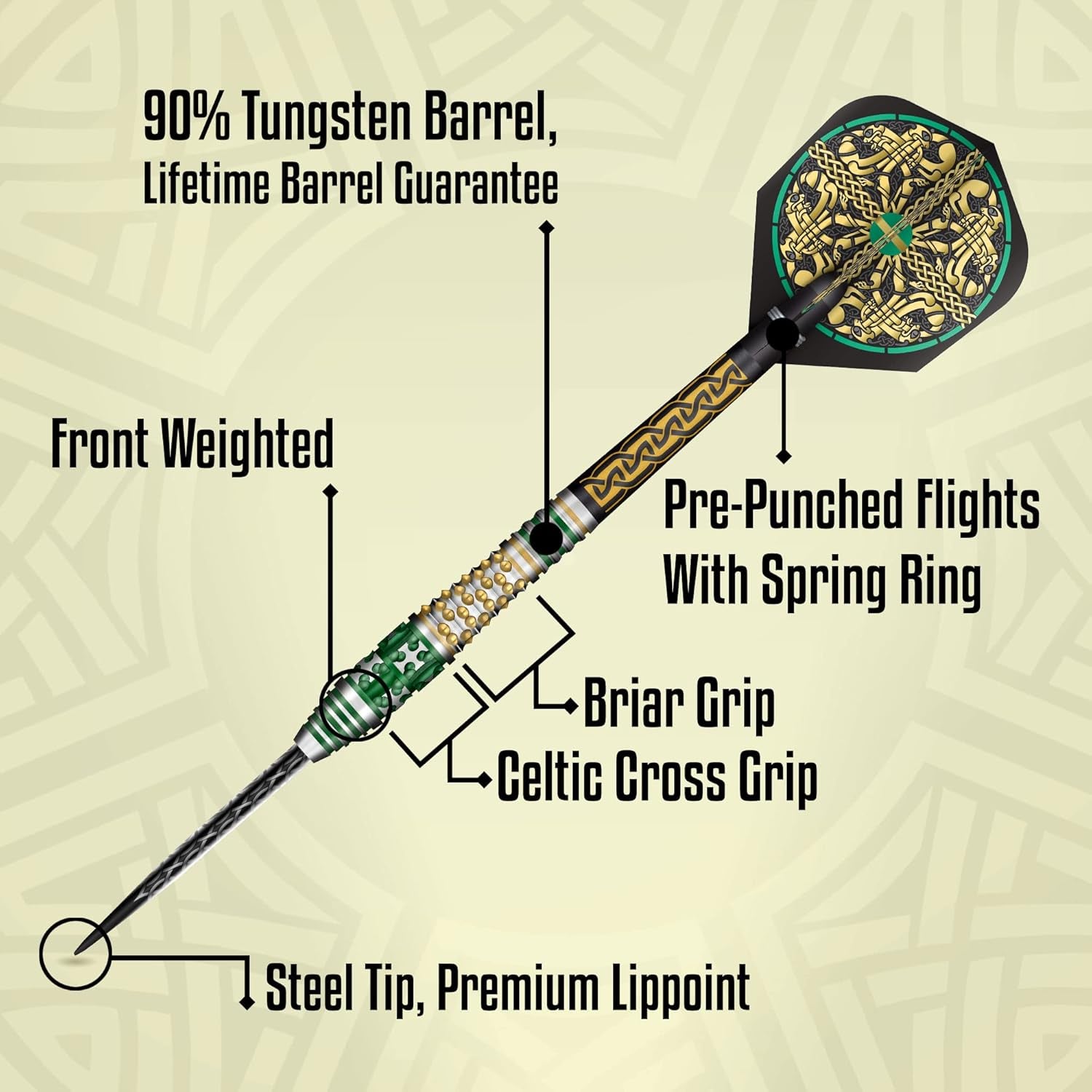Celt Cernunnos Steel Tip Dart Set 90% Tungsten Pro Throwing Darts Steel Tip Set, Professional – Made in New Zealand – Designed Dart Flights for Women & Men – Metal Tip Bar Darts for Adults