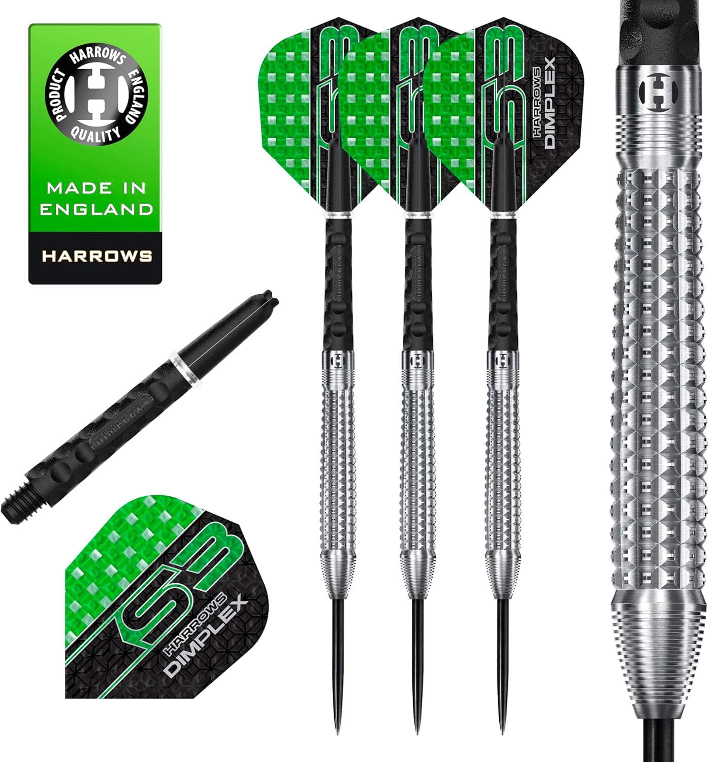Dimplex Bomb & Tapered Darts Set I Professional Darts 90% Tungsten Steel Tip ALL Weights I 10pc Set with Black Dimplex Midi Shafts & Dimplex Flights
