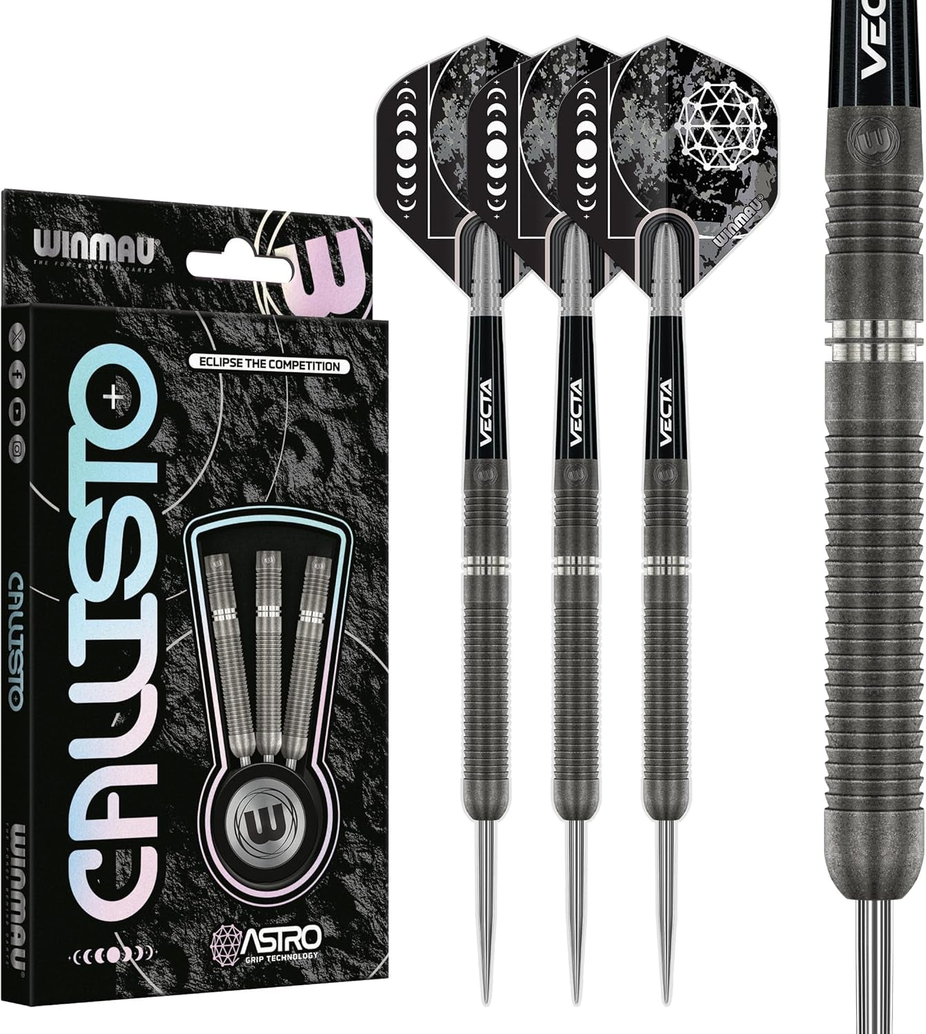 Darts Callisto Series 90% Professional Tungsten Steel Tip Darts Set with Dart Flights and Dart Shafts (Stems) - Available in Three Styles - 22g, 23g, 24g, 25g & 26g Dart