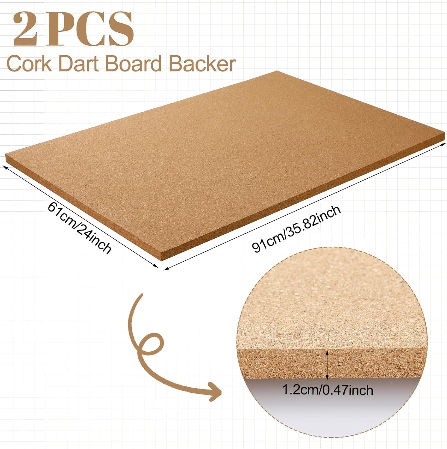 2 Pcs Cork Dart Board Backer 36 x 24 x 0.5 Inch Wall Protection Dartboard Backboard Protector Dart Surround Board Backing for Wall Bulletin Display Area