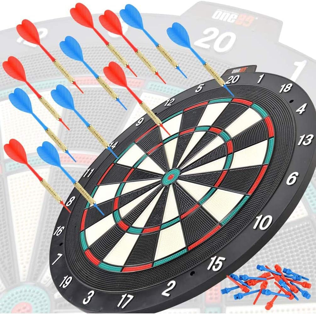 Soft tip Dartboard – 18” Safety Plastic Board with 12 Soft tip Darts and Extra 20 Soft Tips, mounting Kits Also Included