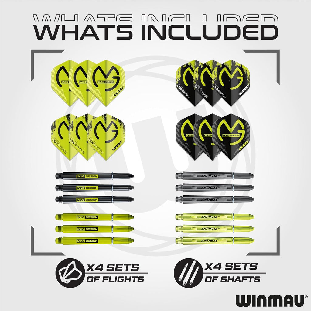 - Professional Player - Michael Van Gerwen MvG Gift Set - 50 Piece Professional Darts Set - Includes 4 Sets of Stems, 4 Sets of Flights and Accessories - 18g Soft Tip or 20g Steel Tip Dart