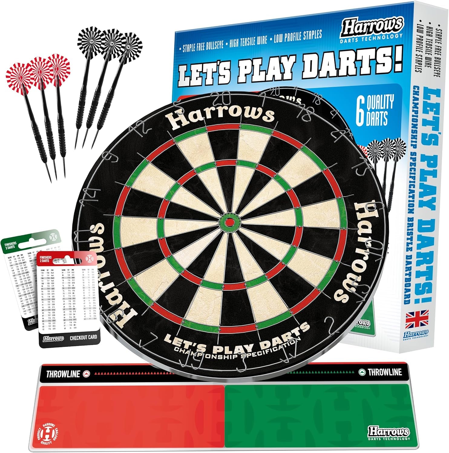 Dart Board Let’s Play Set, Dartboard Official Size I Darts Board with 6 Darts I Compatible with Dart Board Stand, Dart Board Lighting, Dartboard Cabinet I 6 Darts Set with Board