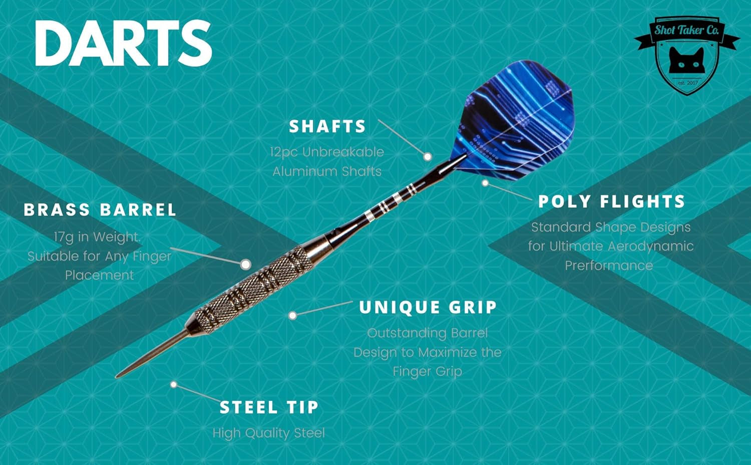 Professional Steel Tip Darts 12 PC Set | 12 PC Brass Barrels | 12 PC Aluminum Shafts 48mm | 16 PC Flights Standard Shape | 1 Multi-Purpose Dart Tool | 1 Carry Bottle