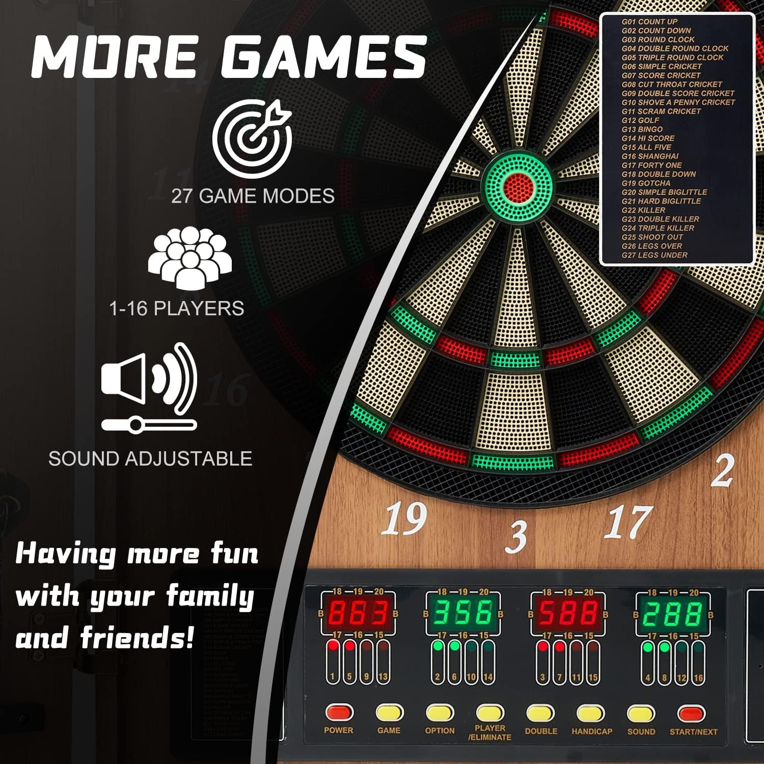 Decorative Dart Board Cabinet Set with Electronic Dart Board, 12 Soft Tip Darts, Wooden Cabinet Doors with Integrated Scoreboard, Apricot