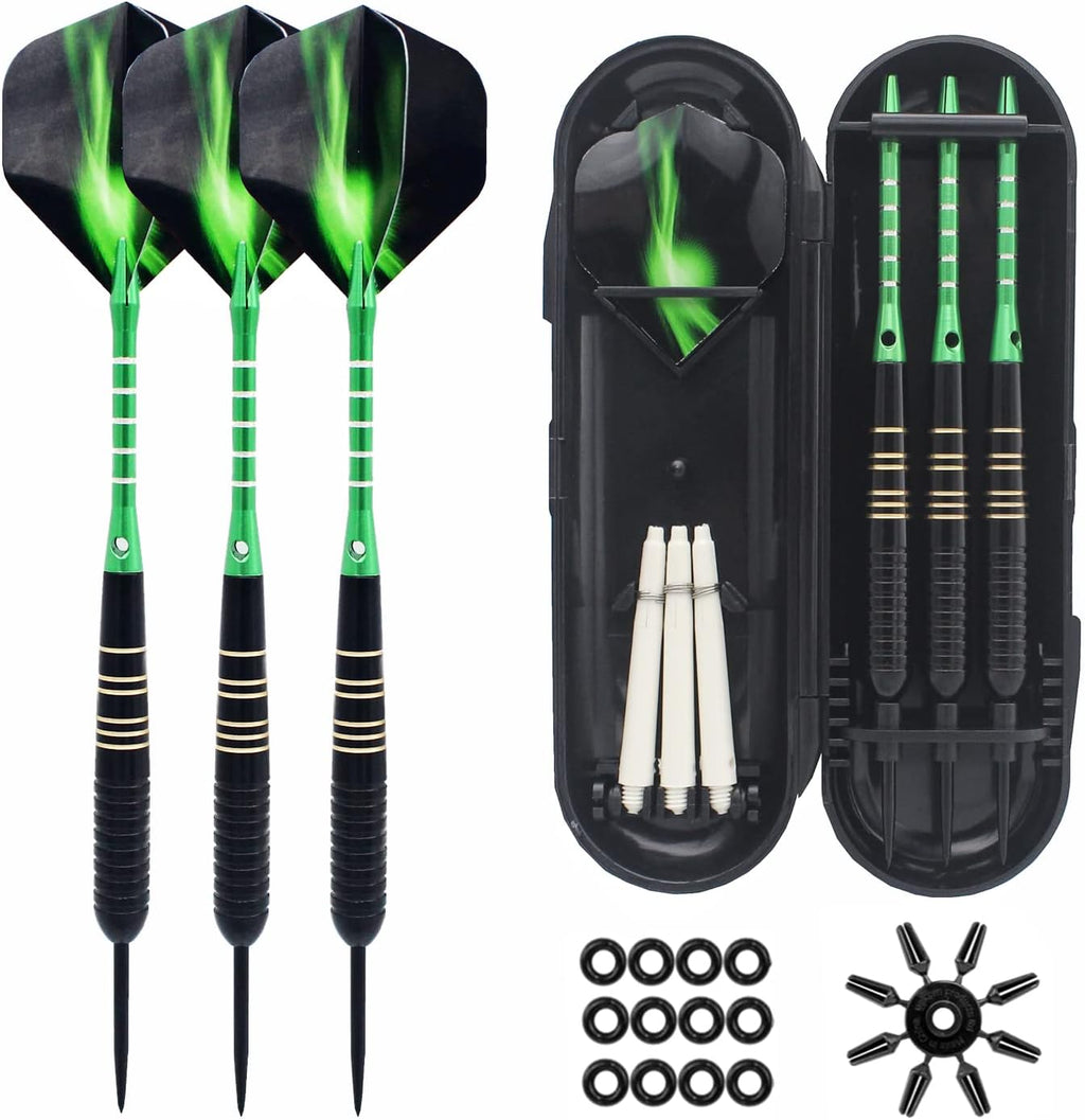 Steel Tip Darts 3 Pack 23 Grams Professional Darts Metal Tip Set with Brass Barrels Aluminum Shafts Extra 3 PVC Dart Shafts 8 Flight Protectors 12 Rubber O-Rings Dart Storage Case