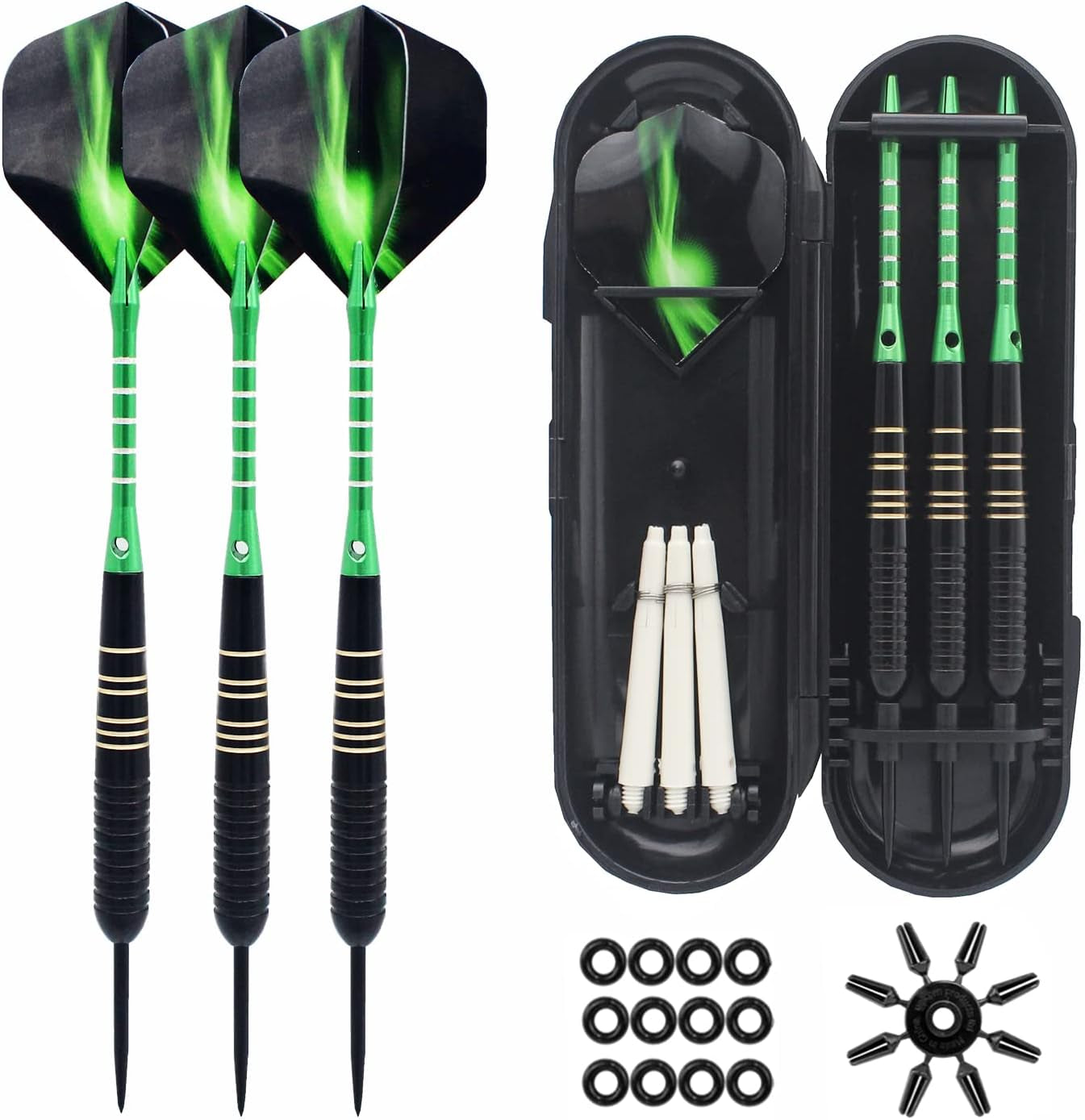 Steel Tip Darts 3 Pack 23 Grams Professional Darts Metal Tip Set with Brass Barrels Aluminum Shafts Extra 3 PVC Dart Shafts 8 Flight Protectors 12 Rubber O-Rings Dart Storage Case