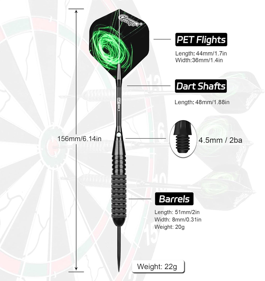 Steel tip Darts set 22/28g with Aluminium Shafts, 16 Protectors, Flights, Sharpener and Tool,12pcs For Beginner
