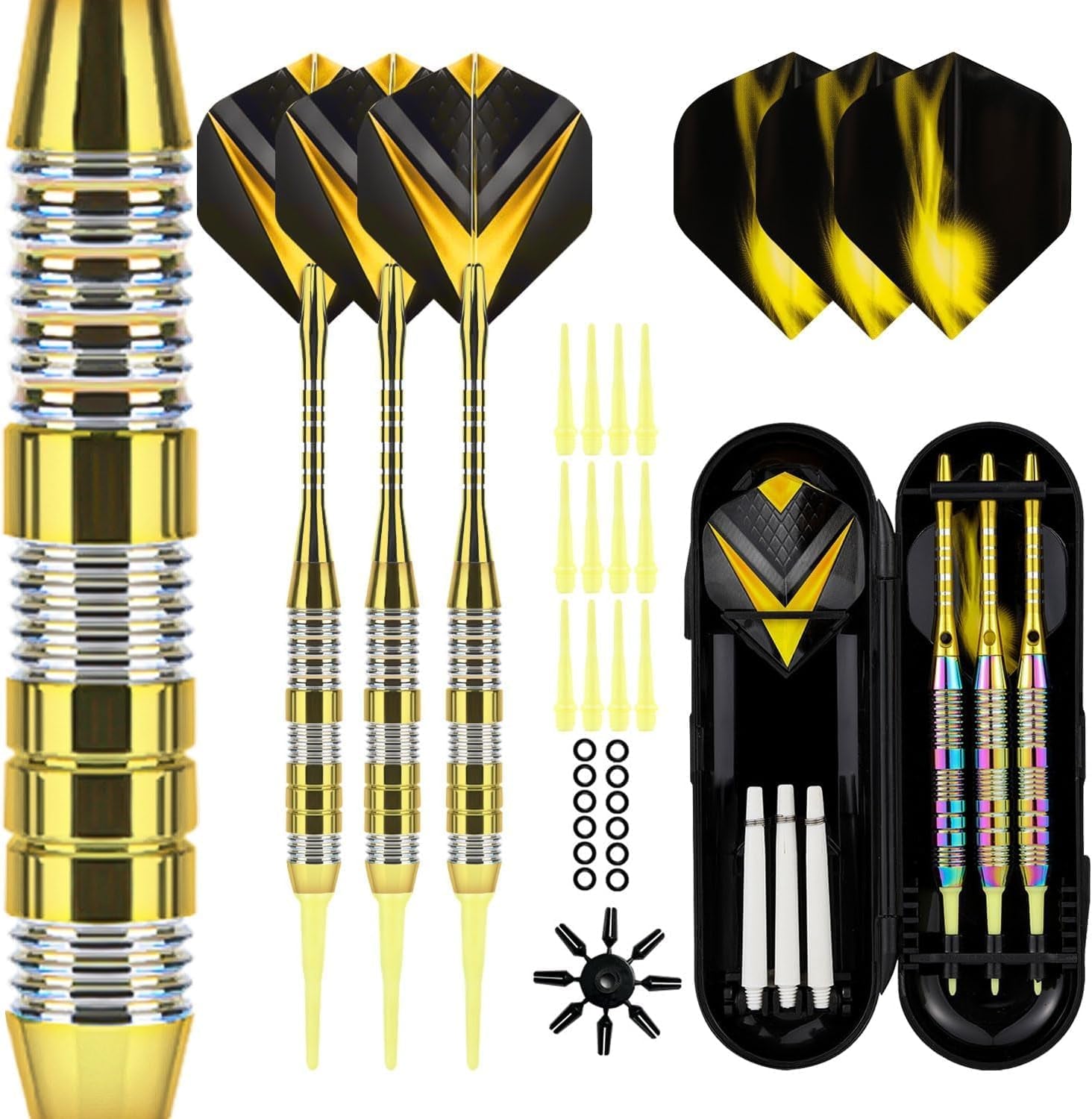 Dart Metal Tip Set 3 Aluminum Dart Shafts Steel Tip Dart Set Professional Darts Steel Tip Set + Extra 3 Dart Flights 3 Replace Plastic Shafts