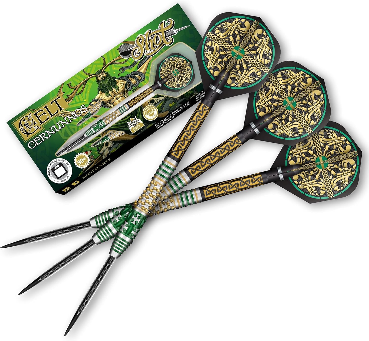 Celt Cernunnos Steel Tip Dart Set 90% Tungsten Pro Throwing Darts Steel Tip Set, Professional – Made in New Zealand – Designed Dart Flights for Women & Men – Metal Tip Bar Darts for Adults