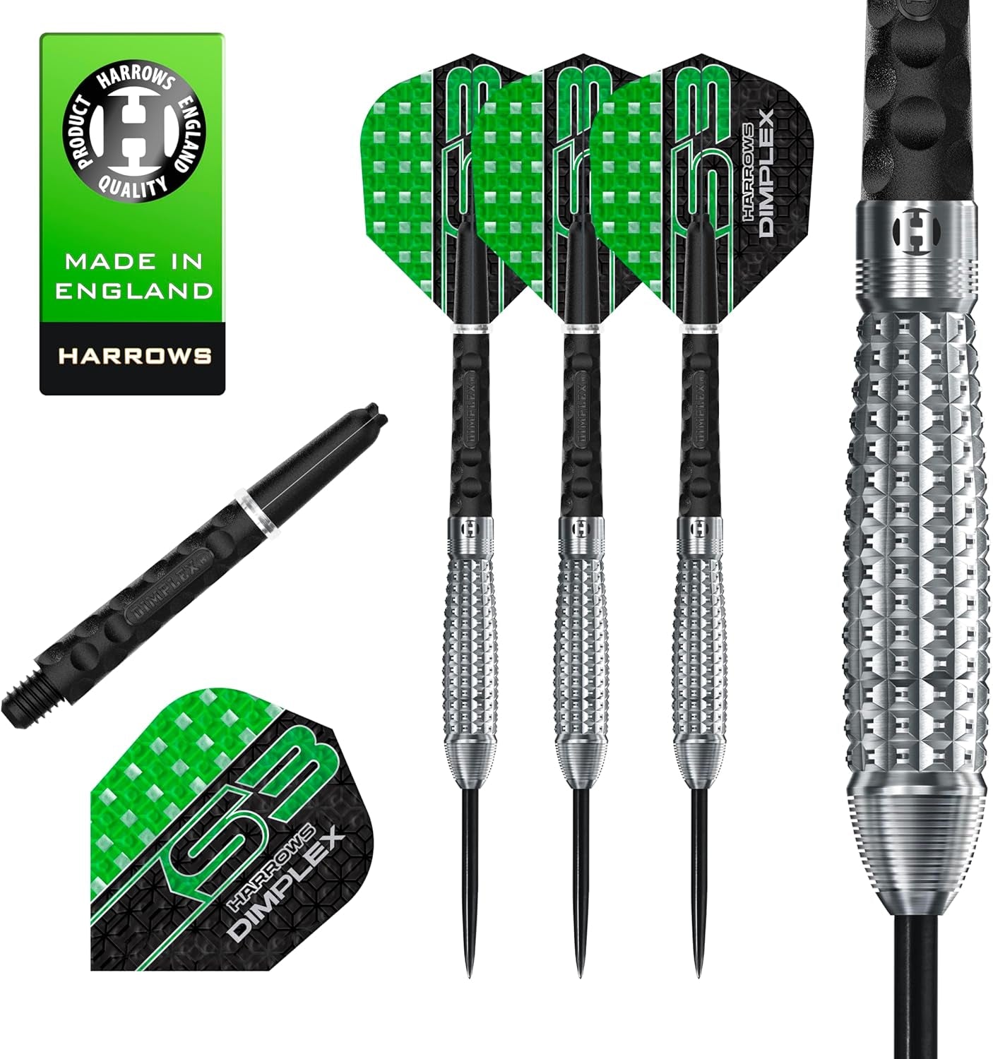 Dimplex Bomb & Tapered Darts Set I Professional Darts 90% Tungsten Steel Tip ALL Weights I 10pc Set with Black Dimplex Midi Shafts & Dimplex Flights