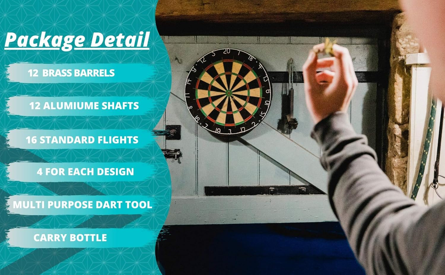 Professional Steel Tip Darts 12 PC Set | 12 PC Brass Barrels | 12 PC Aluminum Shafts 48mm | 16 PC Flights Standard Shape | 1 Multi-Purpose Dart Tool | 1 Carry Bottle