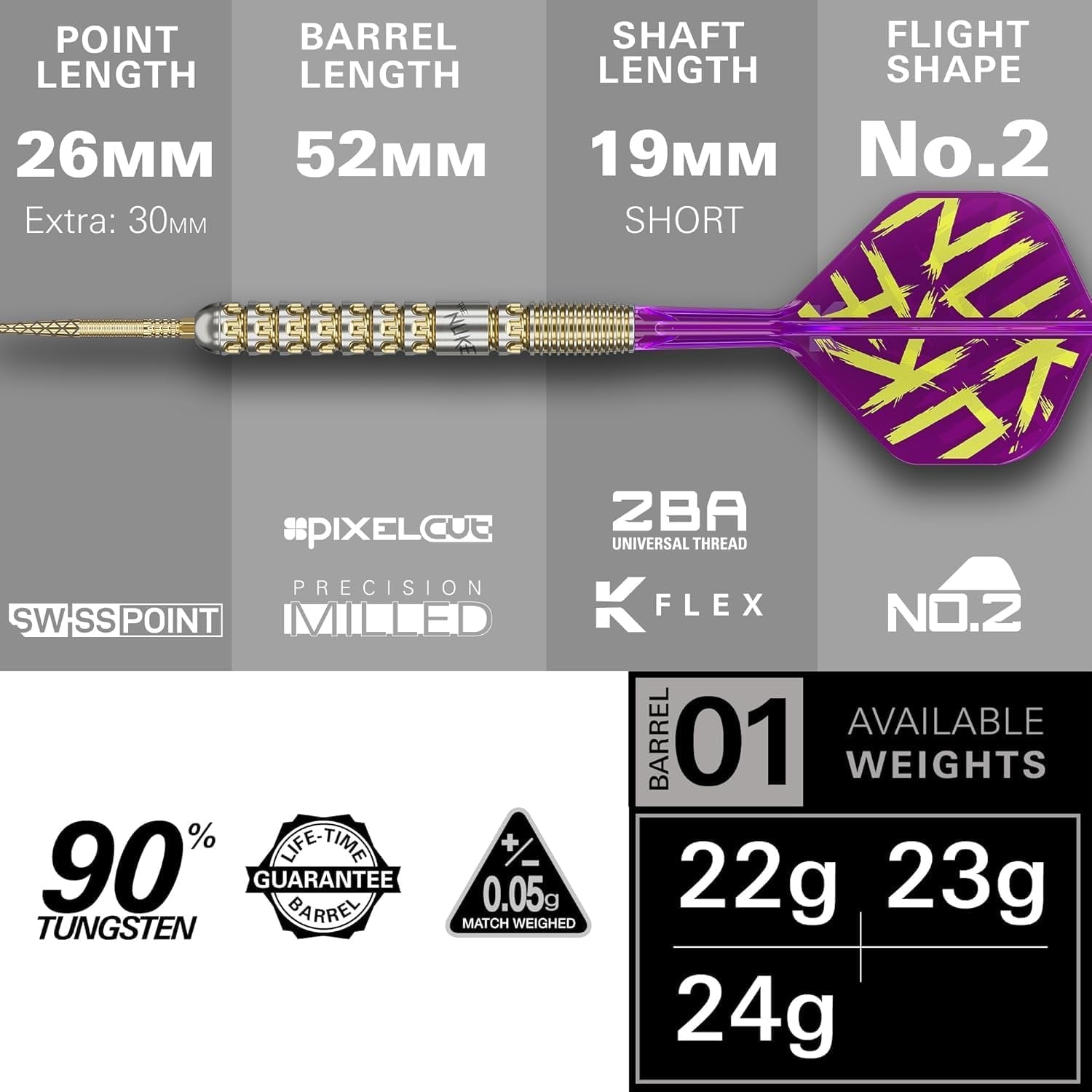 Luke Littler Gen 1 Prodigy Steel Tip Swiss Point Darts, 90% Tungsten Darts, 22G/23G/24G | Generation 1 Gold Steel Tip Darts, G1 Player Edition Swiss Points Dart Sets, Flights and Shafts