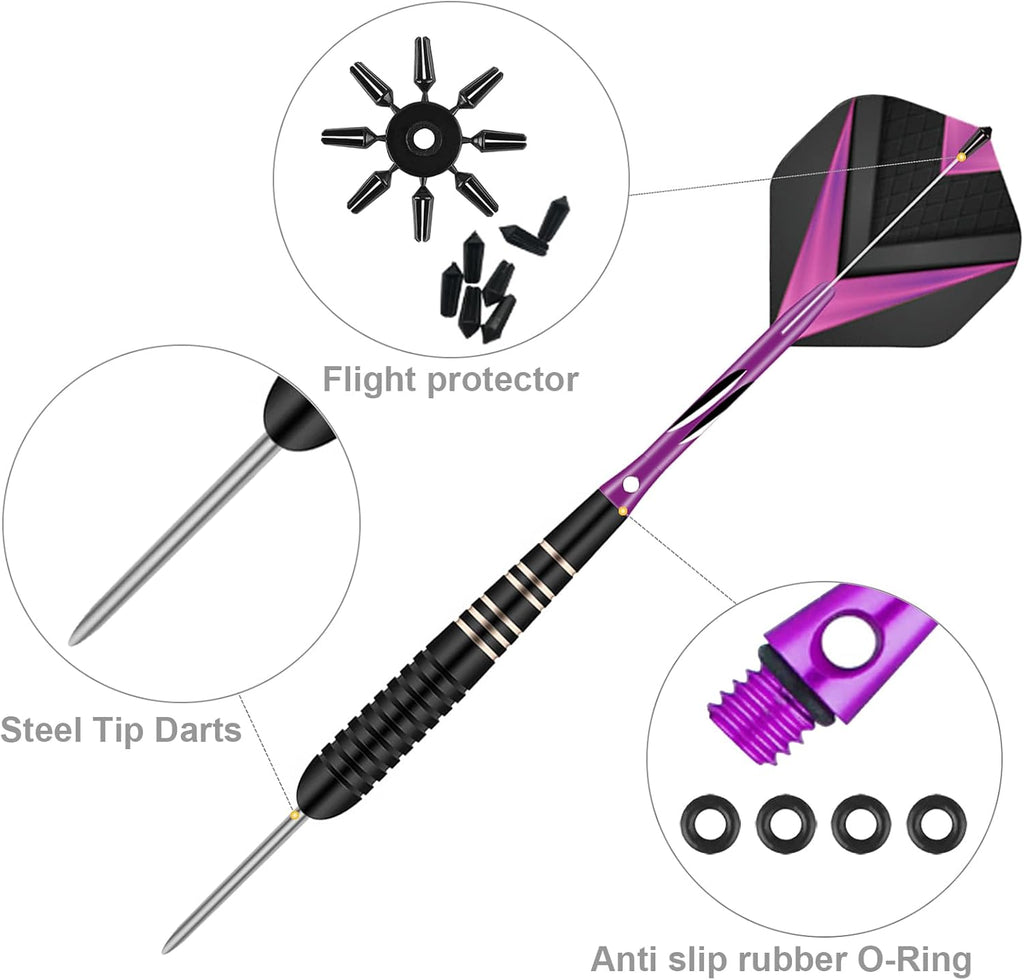 3 Pack Steel Tip Darts Set 23 Grams Darts Metal Tip Set Kit Professional Metal Darts with Sharpener Tool Kit Carrying Case for Dartboard