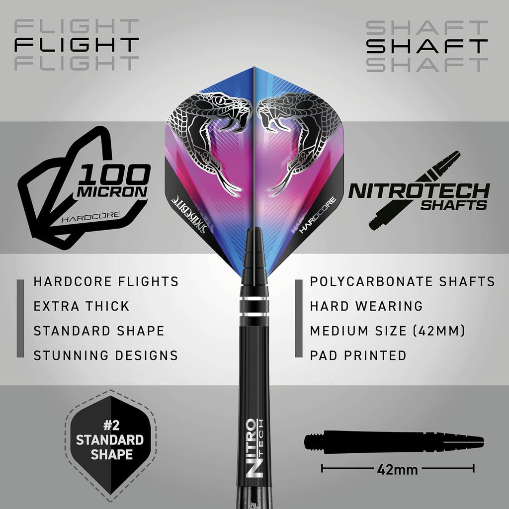 Peter Wright Snakebite 3: 22g or 26g Tungsten Darts Set with Flights and Stems